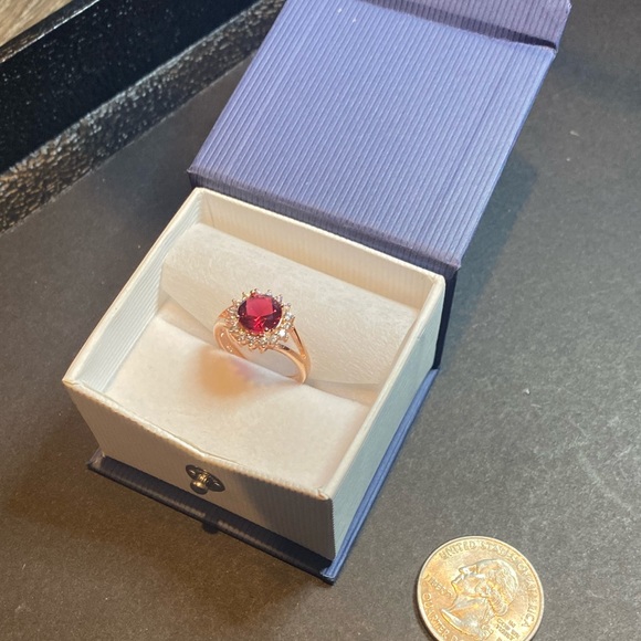 * Round Brilliant 2.0 ct Ruby Dinner 14 kt Rose Gold over Sterling Silver size 7